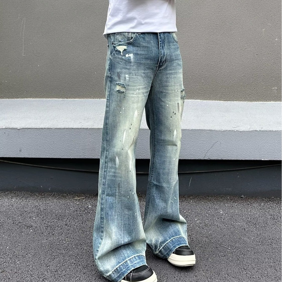 Splatter Paint Ripped Flared Jeans Pants