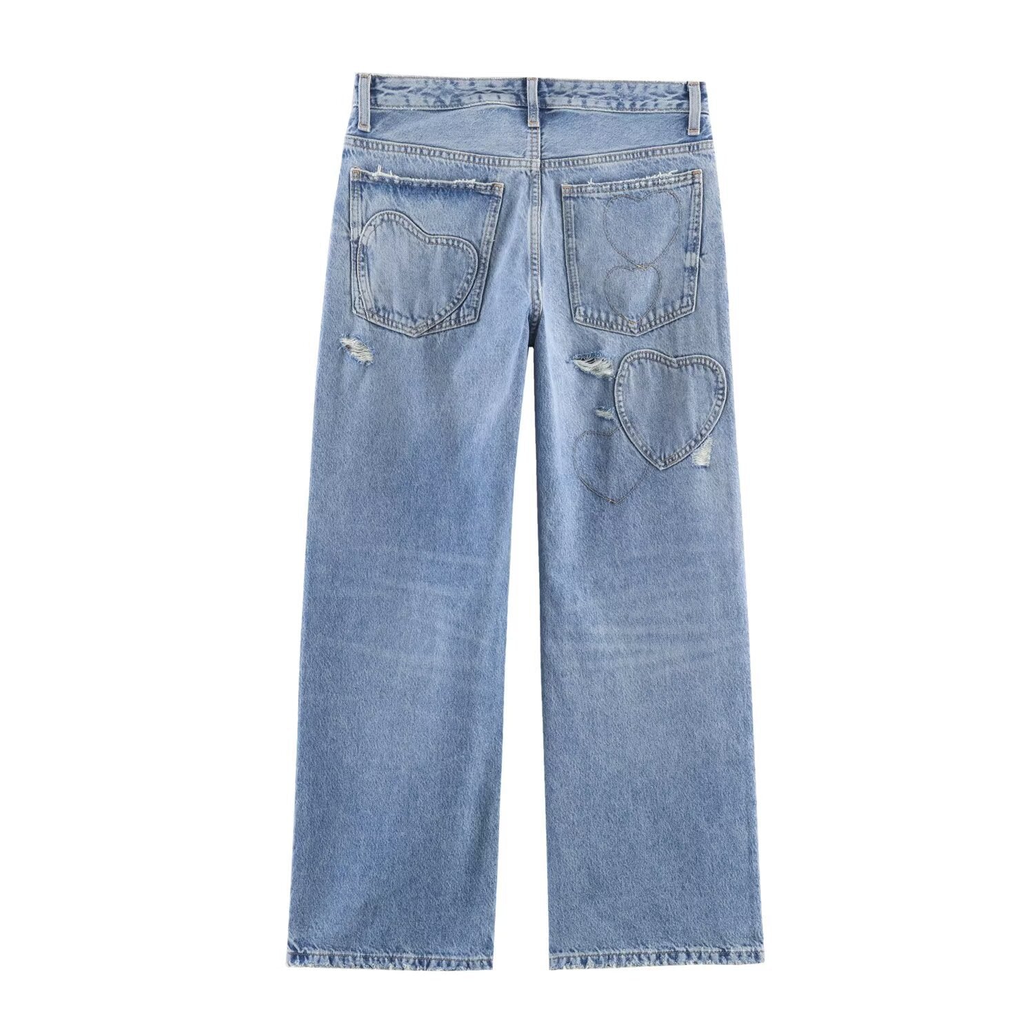 Retro heart-shaped ripped jeans