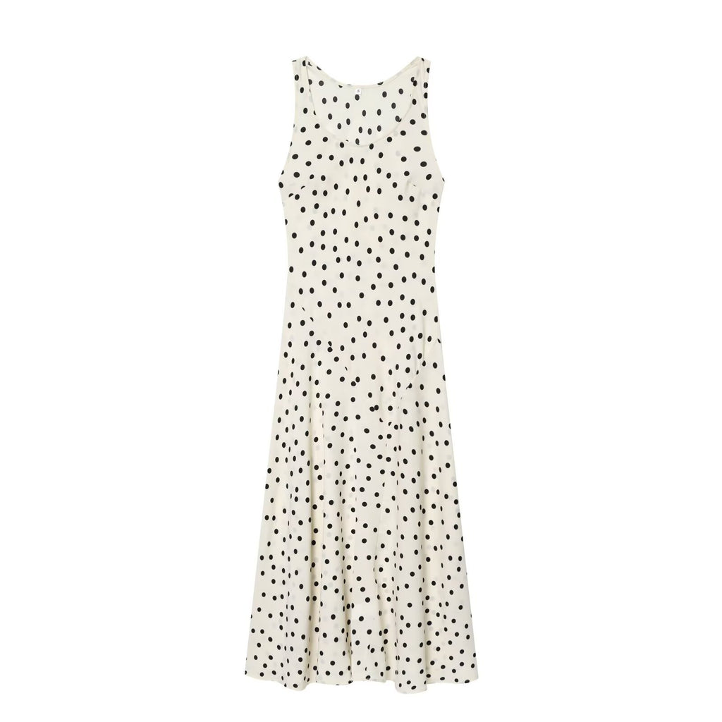 Slim fit polka dot slim shoulder strap pleated dress