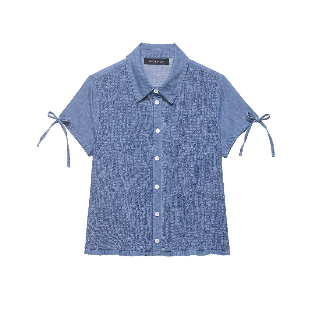Versatile honeycomb texture denim shirt