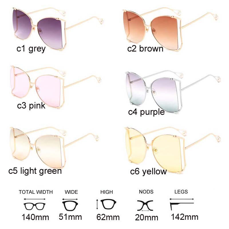 Oversized D Square Sunglasses Women 2023 Luxury Brand Cat Eye Clear Shades Glasses Pearl Fashion Half Frame Sun Glasses Ladies