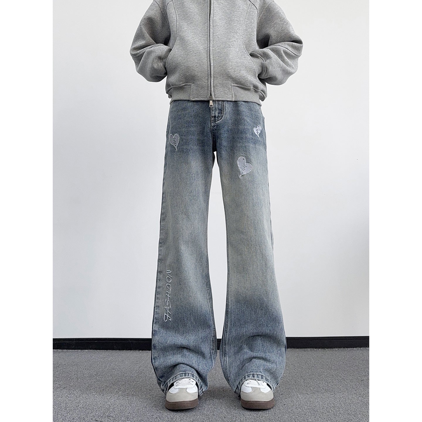 Washed Ombre Embroidered Denim Pants Men