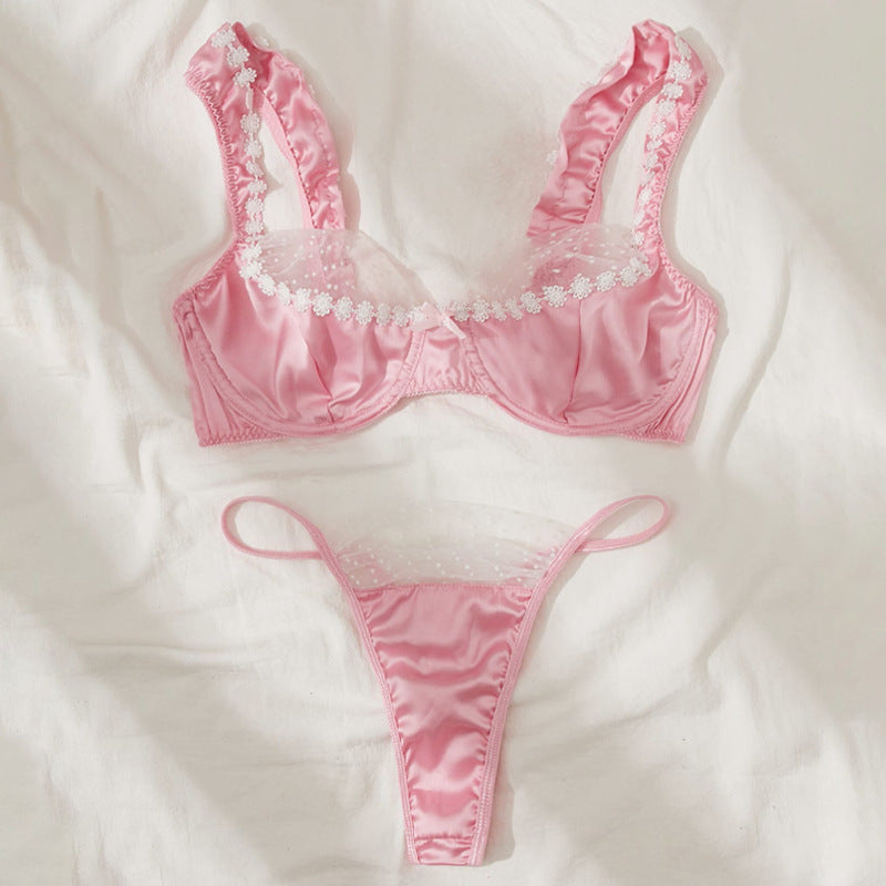 Pure Desire Lace Flower High-Quality Three-Piece Sexy Underwear Set