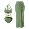 Chic Belted Bikini Set with Split Long Skirt, Swimwear for Women