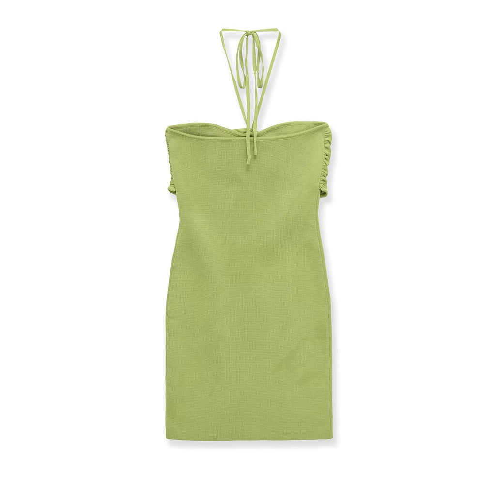 Wrinkled knot embellished spherical knitted strapless dress