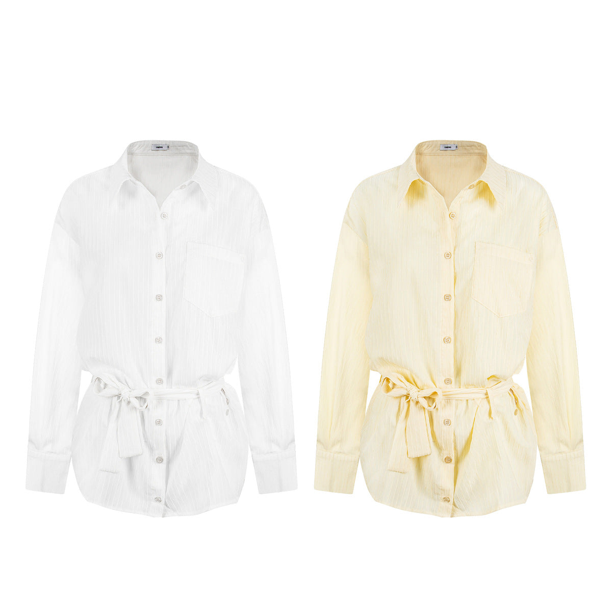 Belted Fitted Stripe Shirt Loose Slimming Sun Protection Top Date Outfit