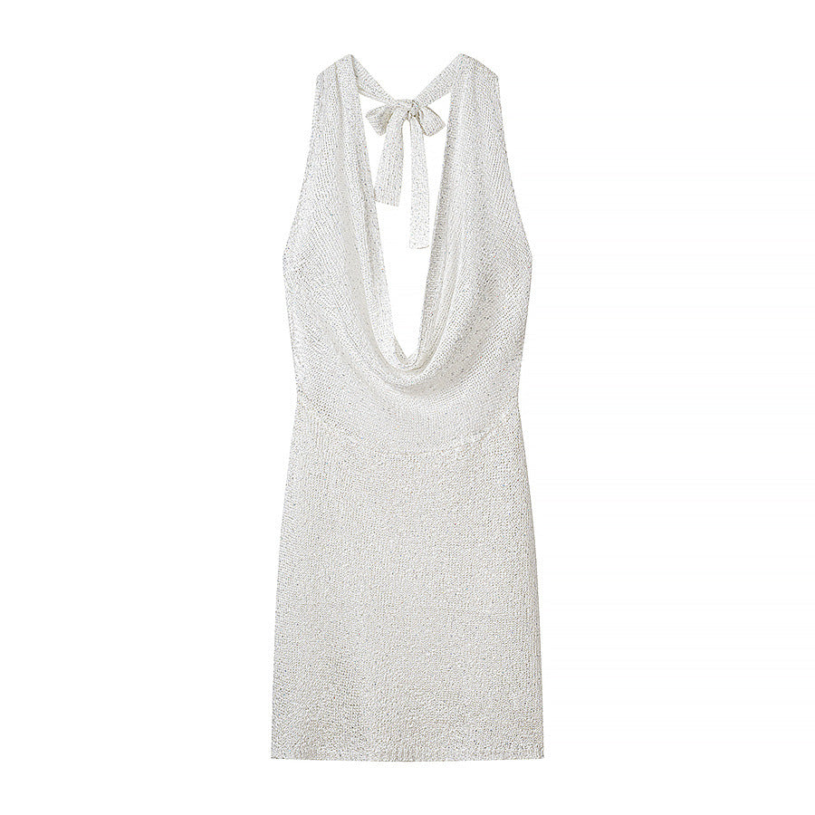 Spicy girl hanging neck V-neck sequined dress