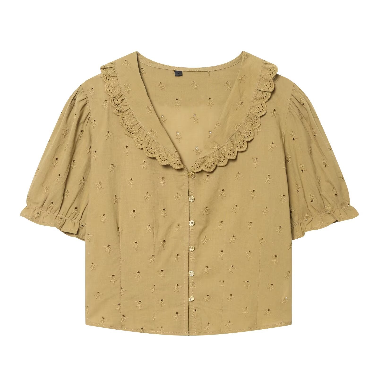 Embroidered small round collar shirt
