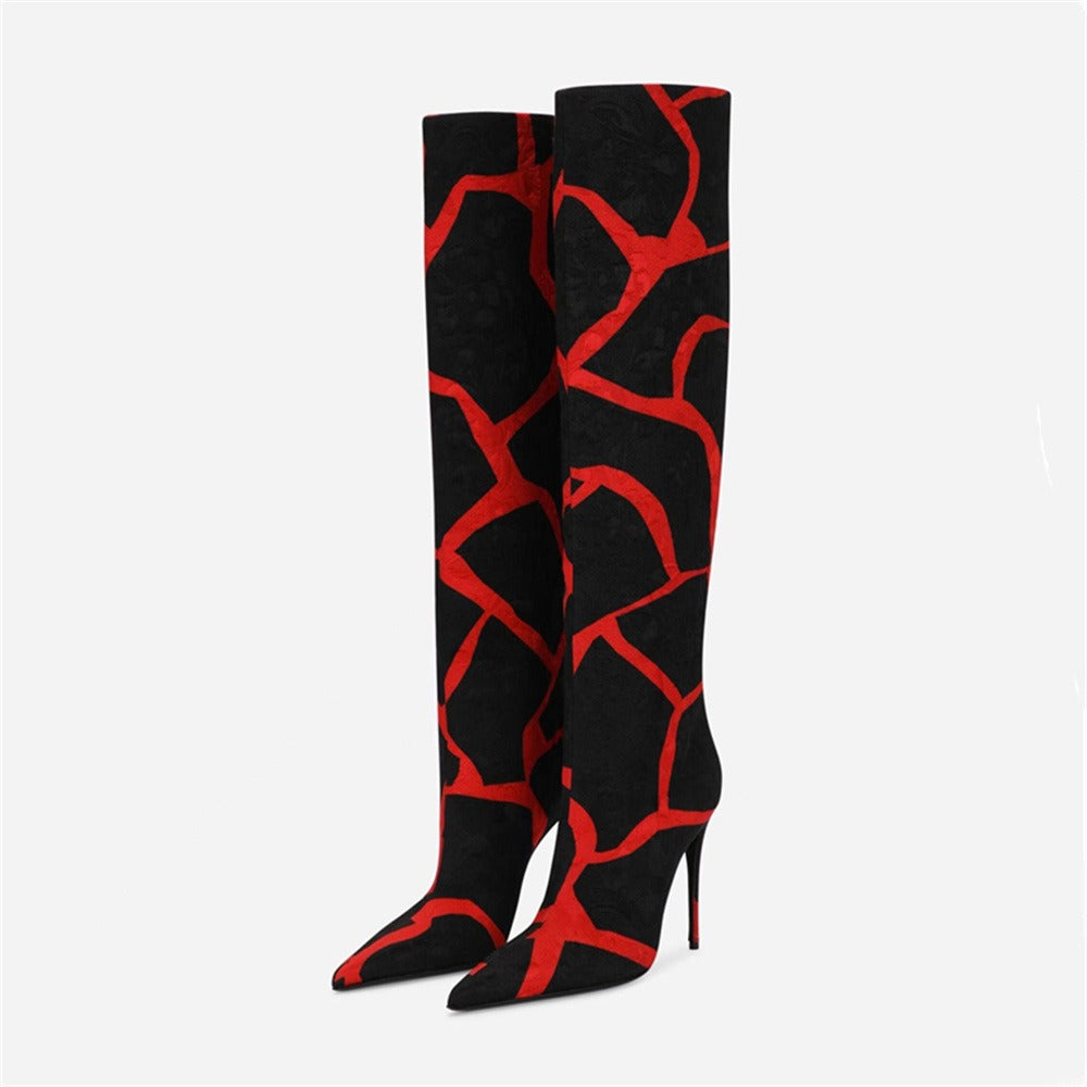 Pointed thin heel leopard print long boots for women's fashionable and sexy high boots for women's shoes
