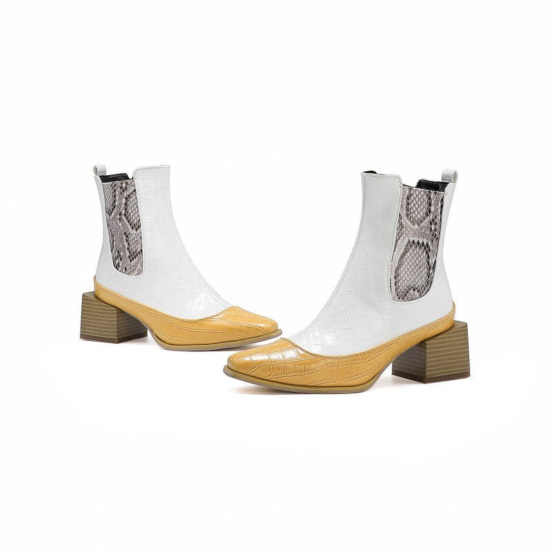 New retro women's boots snake print short boots sole tube western cowboy Martin boots thick heel personality large size