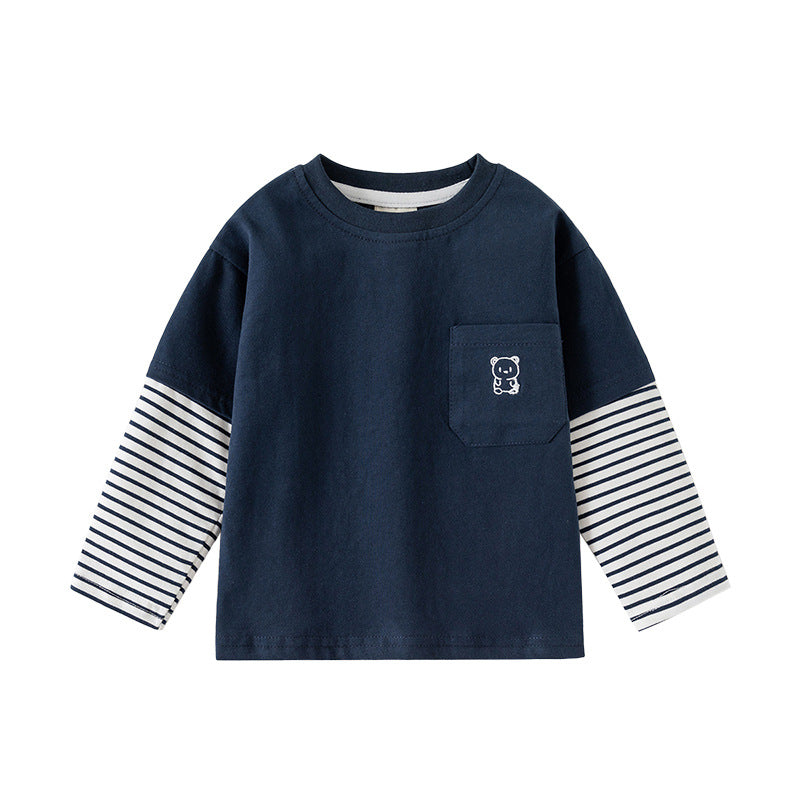 Long Sleeve Cartoon Patchwork Top for Boys,Basic Inner Wear