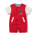 Short sleeved single breasted baby jumpsuit