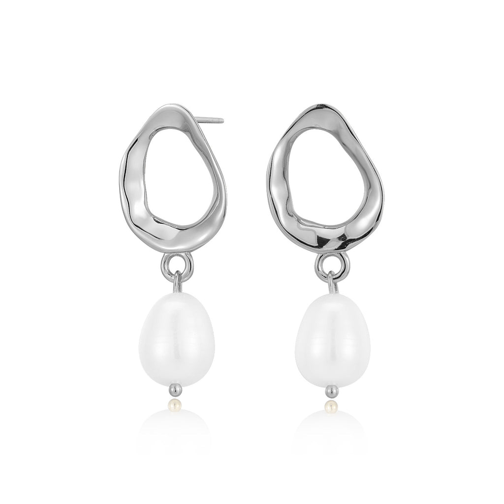 Pearl earrings for women with a cold and cool style irregular geometric retro silver earrings