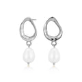 Pearl earrings for women with a cold and cool style irregular geometric retro silver earrings