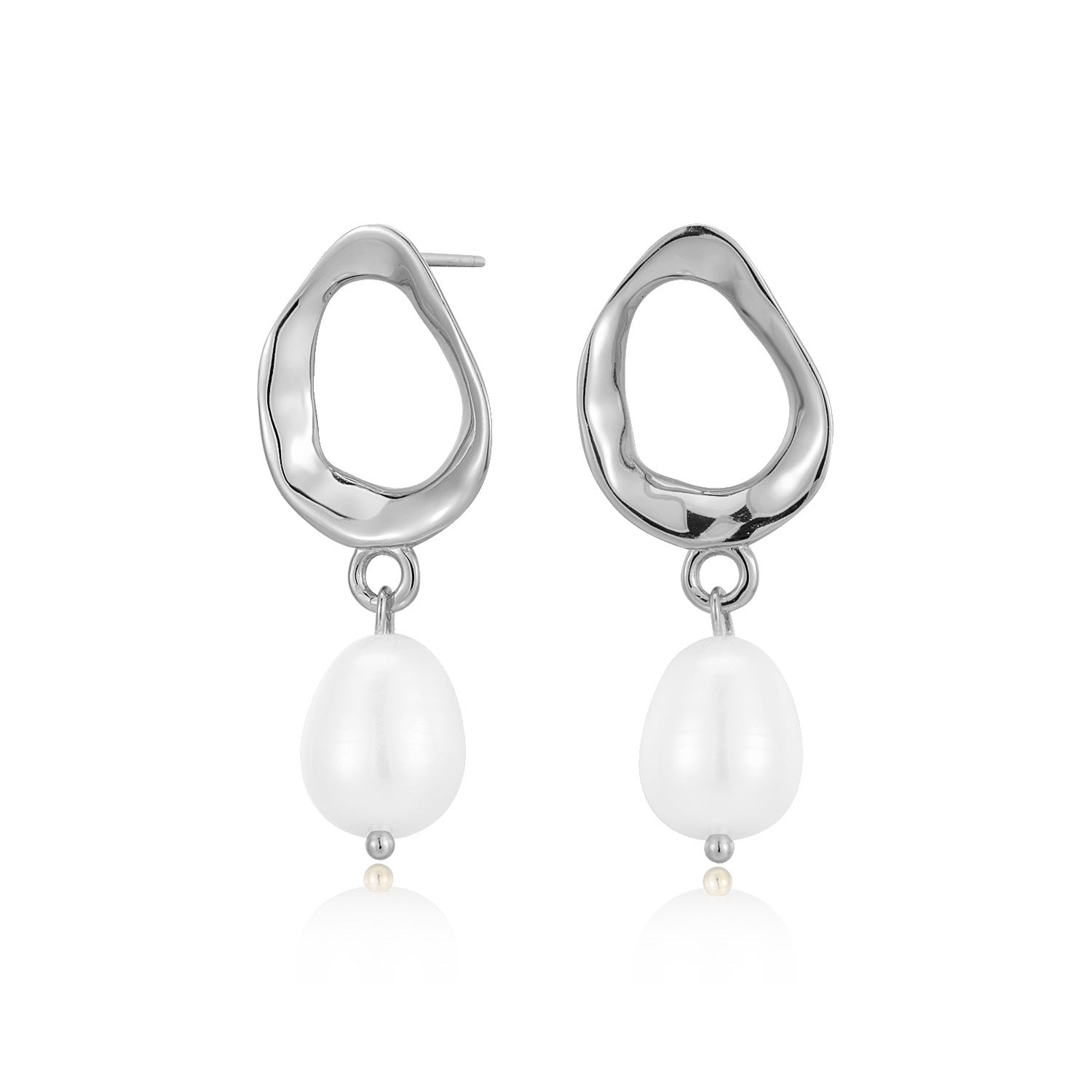 Pearl earrings for women with a cold and cool style irregular geometric retro silver earrings
