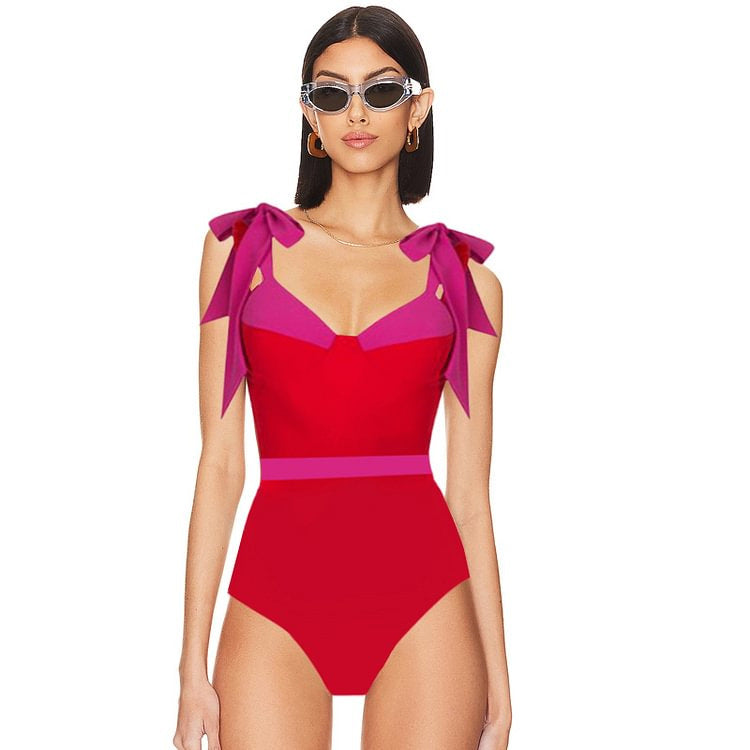 Butterfly Knot Strap One-Piece Swimsuit for Women, Beach Vacation Swimwear