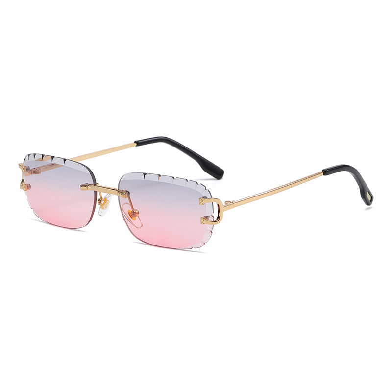 New Cut - Edge Oval Inverted Sunglasses Pattern Rimless Glasses Sunglasses