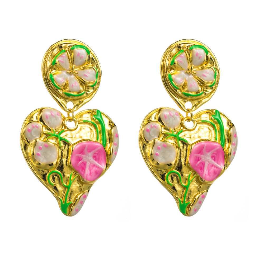Vintage Jewelry Leaf Petals Ear Clip Heart Shaped Flower Earrings Without Ear Holes Female