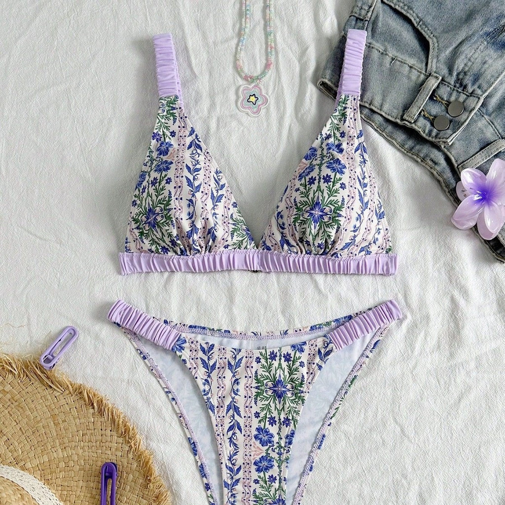 Printed bikini with adjustable shoulder straps swimsuit