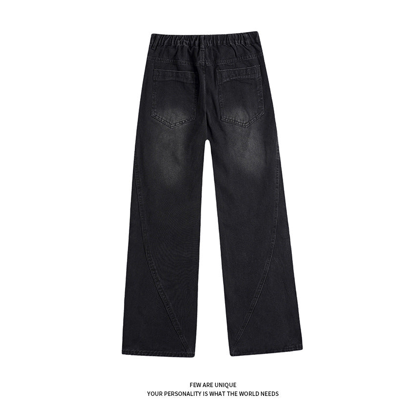Street Style Studs Asymmetrical Straight Leg Jeans
