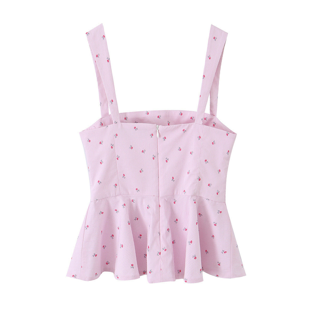 Sweet and spicy striped flower tight corset top