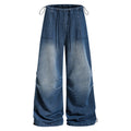 Grind white checkered pleated paratrooper wide leg jeans