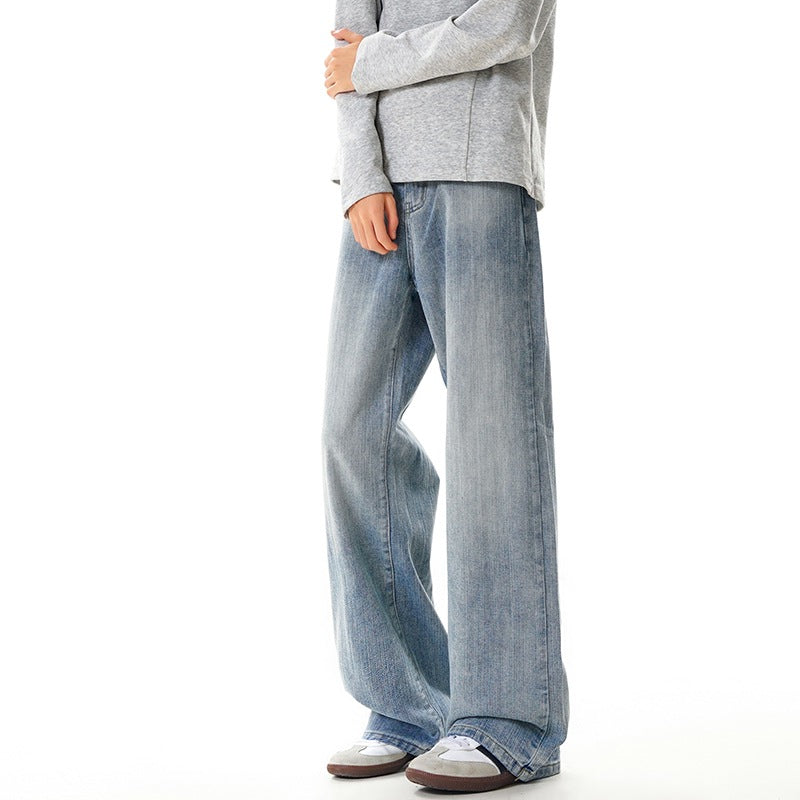 Street Style Washed Straight Leg Jeans Men