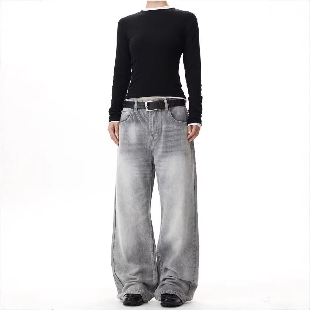 Washed Distressed Gray Green Denim Pants