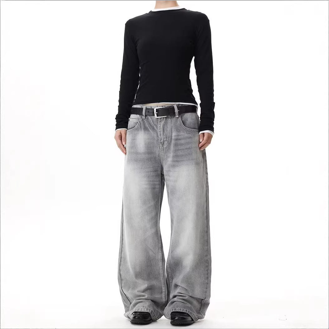 Washed Distressed Gray Green Denim Pants
