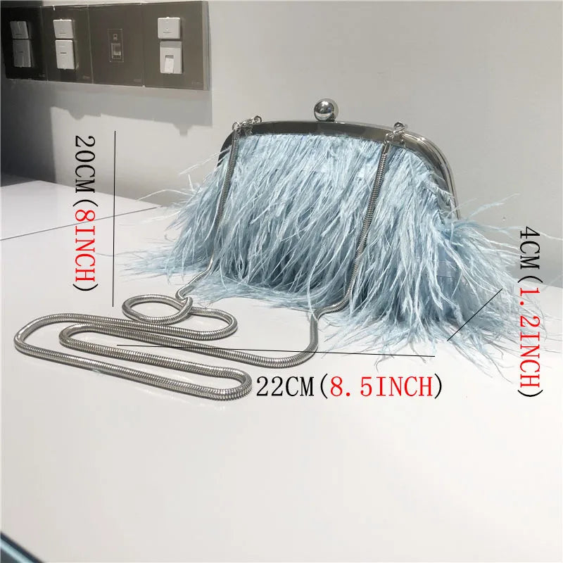 Feather Handbag Women Evening Crossbody Bag Pearl Chain Snake Chain Shoulder Bag Luxury Women Bags Design Party