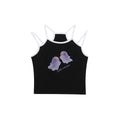 Cool Ghost Print Strap Top, Dual Color Contrast Fitted Cropped Outerwear Shirt