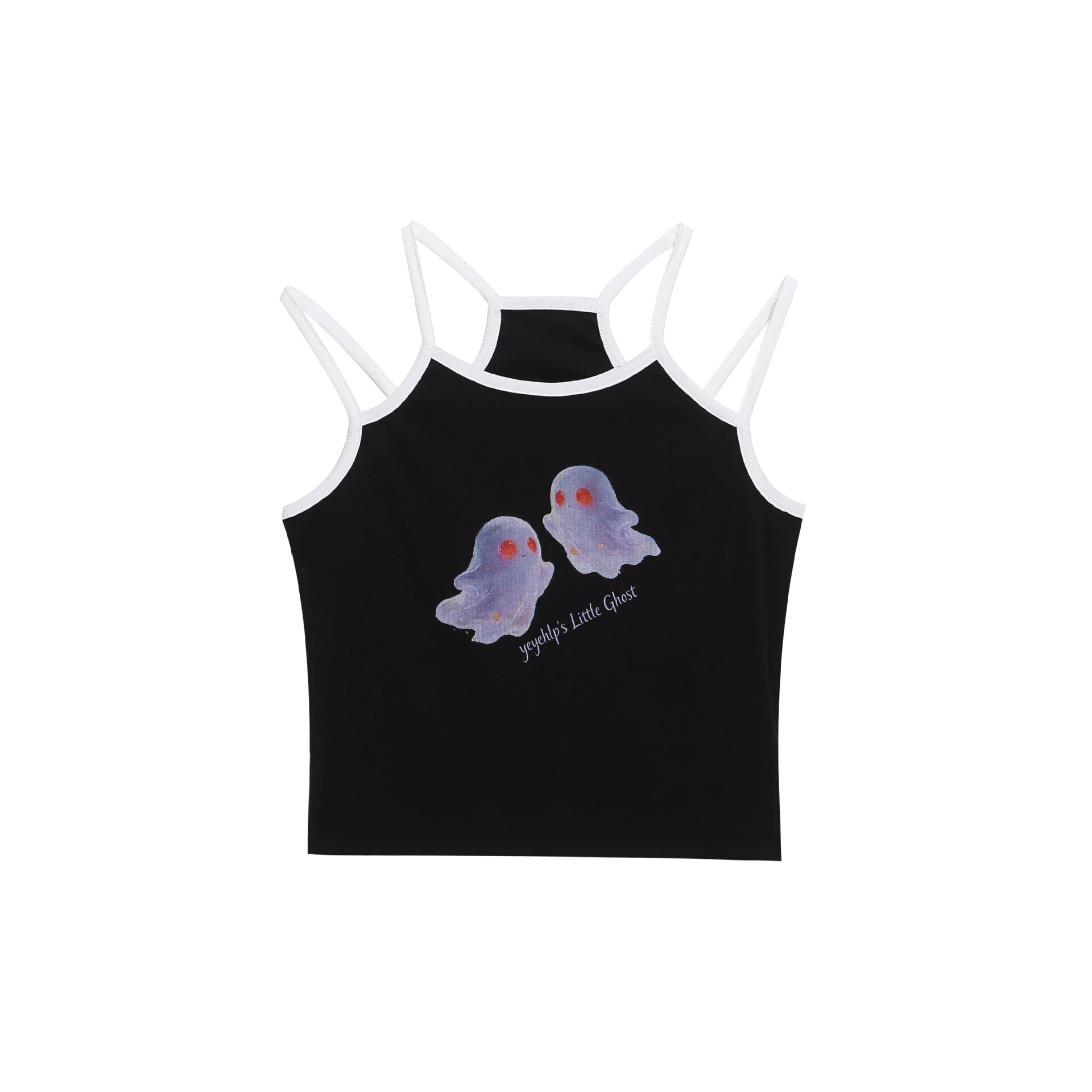 Cool Ghost Print Strap Top, Dual Color Contrast Fitted Cropped Outerwear Shirt