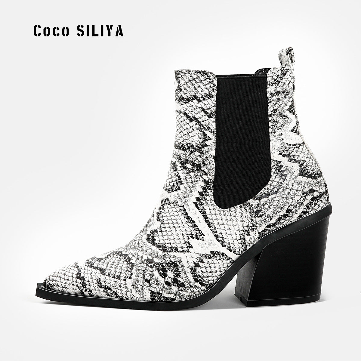 Women's Patterned Short Boots New Ankle Boots Autumn And Winter Thick Heels Pointed Toes Large Martin Boots