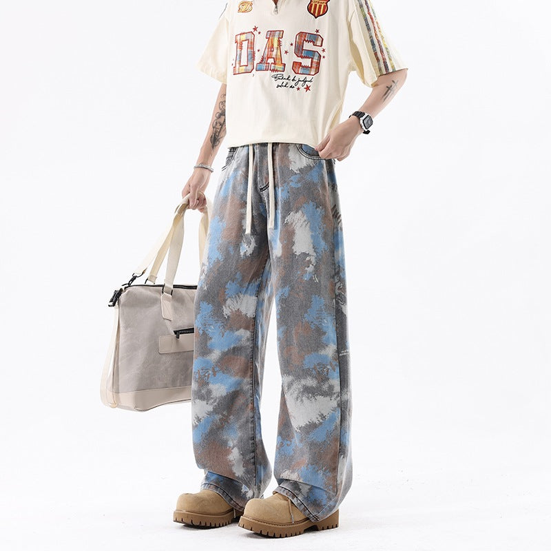 INS Streetwear Loose Patterned Lyocell Ice Silk Jeans