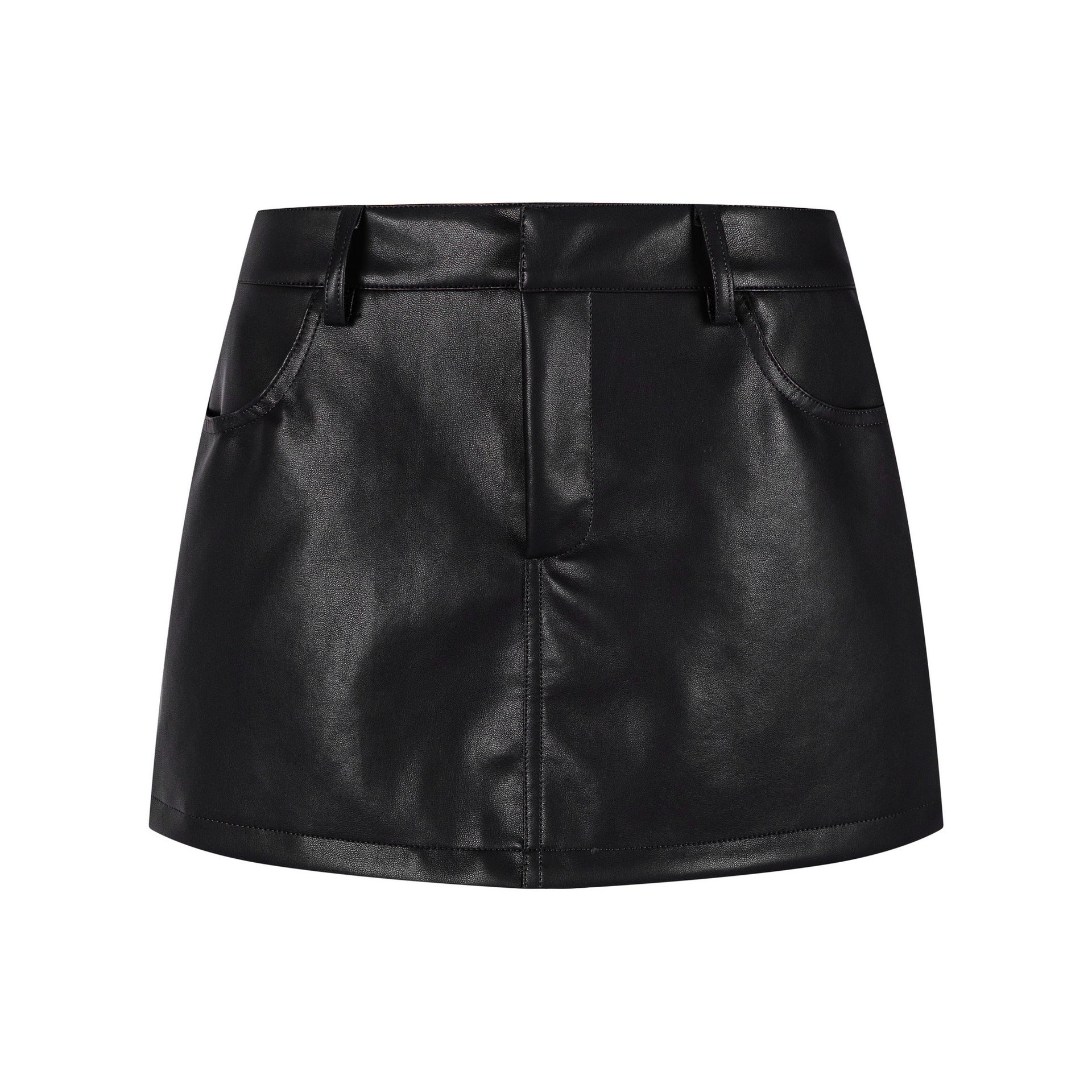 Faux Leather Mini Skirt High Waist Slimming Anti-Flash Streetwear