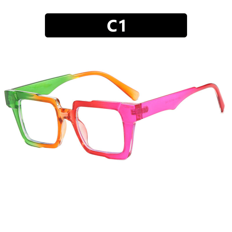 Square color blocked glasses frame, anti blue light flat lens, fashionable ins glasses frame, high-end feel, exaggerated personality, female