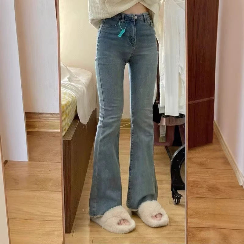 Blue Plus Size High Waist Slimming Pear Shape Elastic Pants Trendy