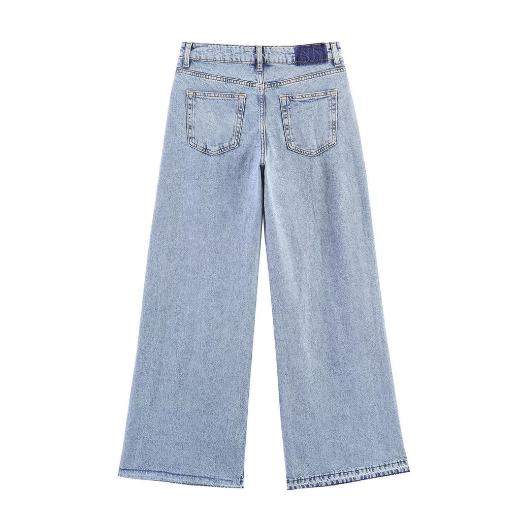 Crochet stitched high waist wide leg jeans