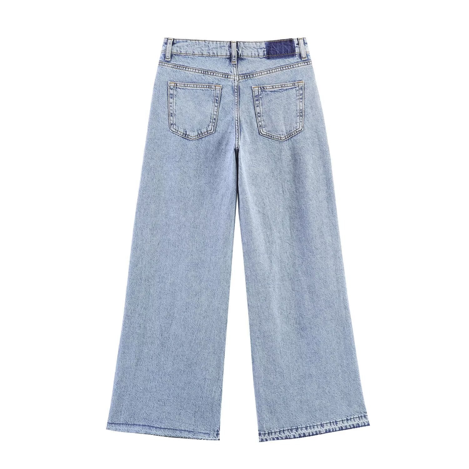 Crochet stitched high waist wide leg jeans