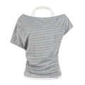 Halter Neck Asymmetrical Two-Piece T-Shirt Stripe Pleated Fitted Cropped Off-Shoulder Top