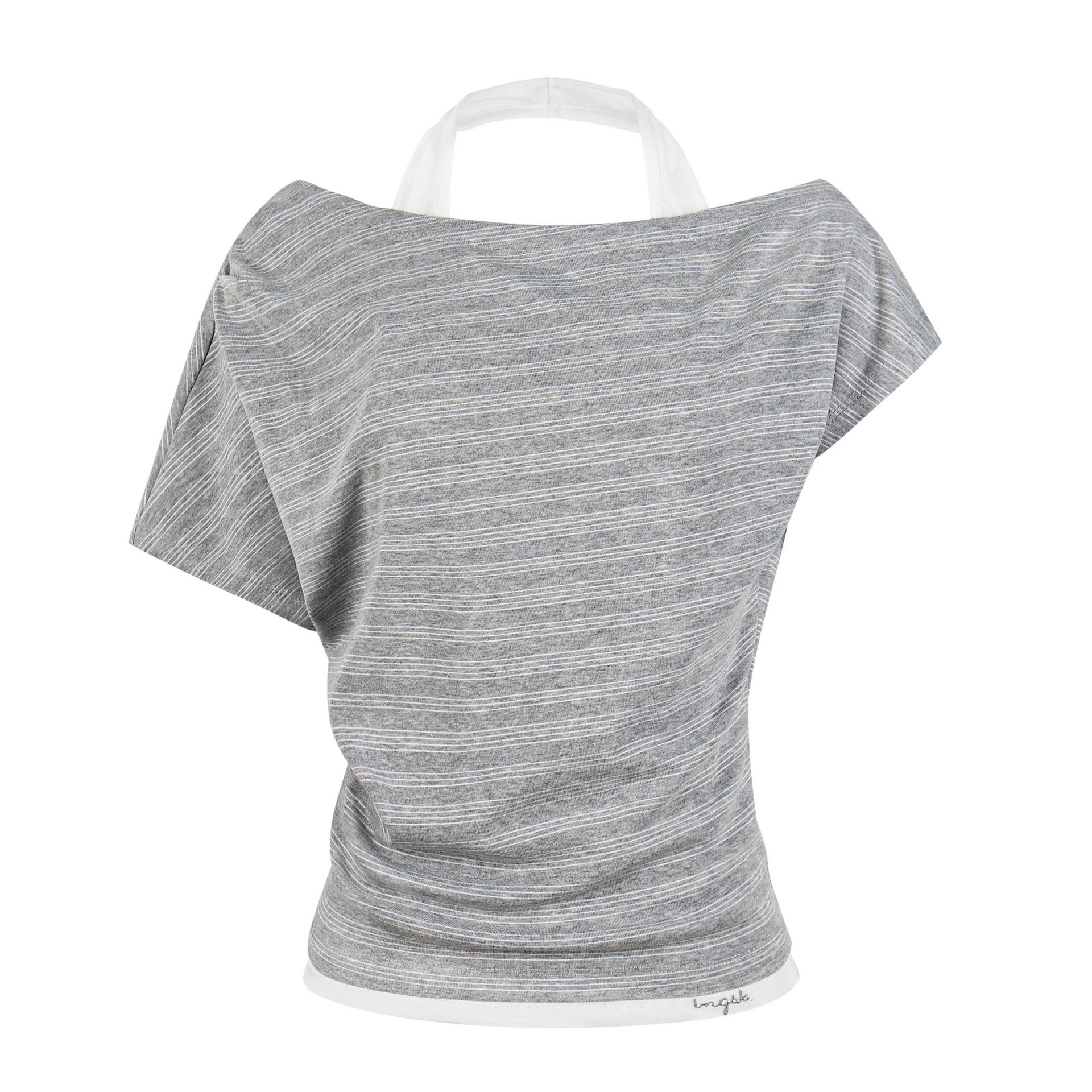 Halter Neck Asymmetrical Two-Piece T-Shirt Stripe Pleated Fitted Cropped Off-Shoulder Top