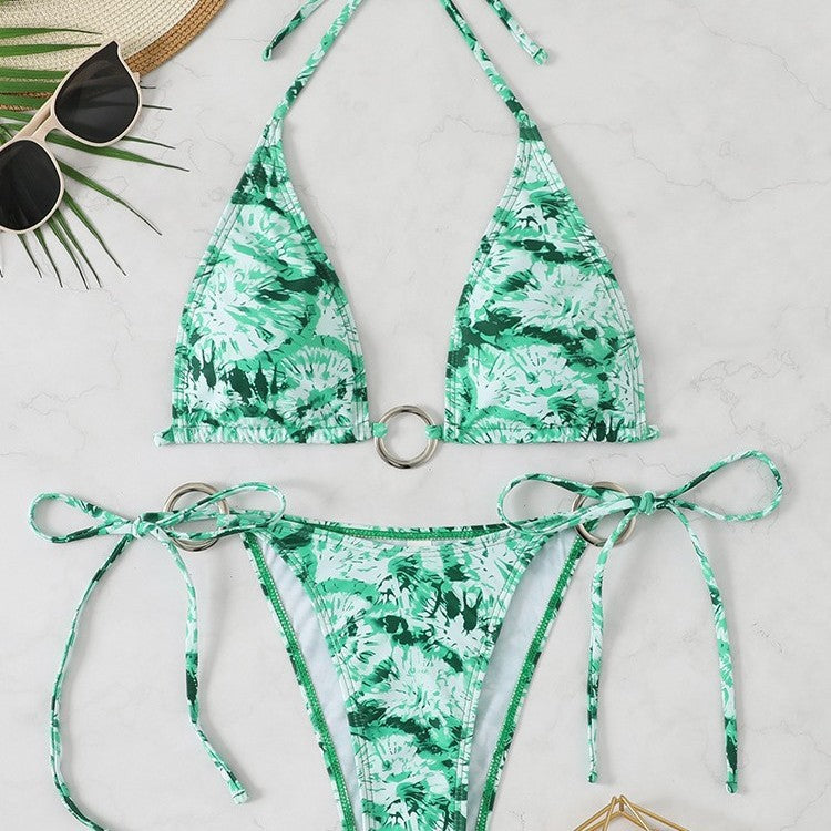 Split swimsuit strap backless bikini