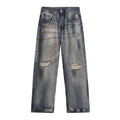Ripped worn dirty straight leg jeans