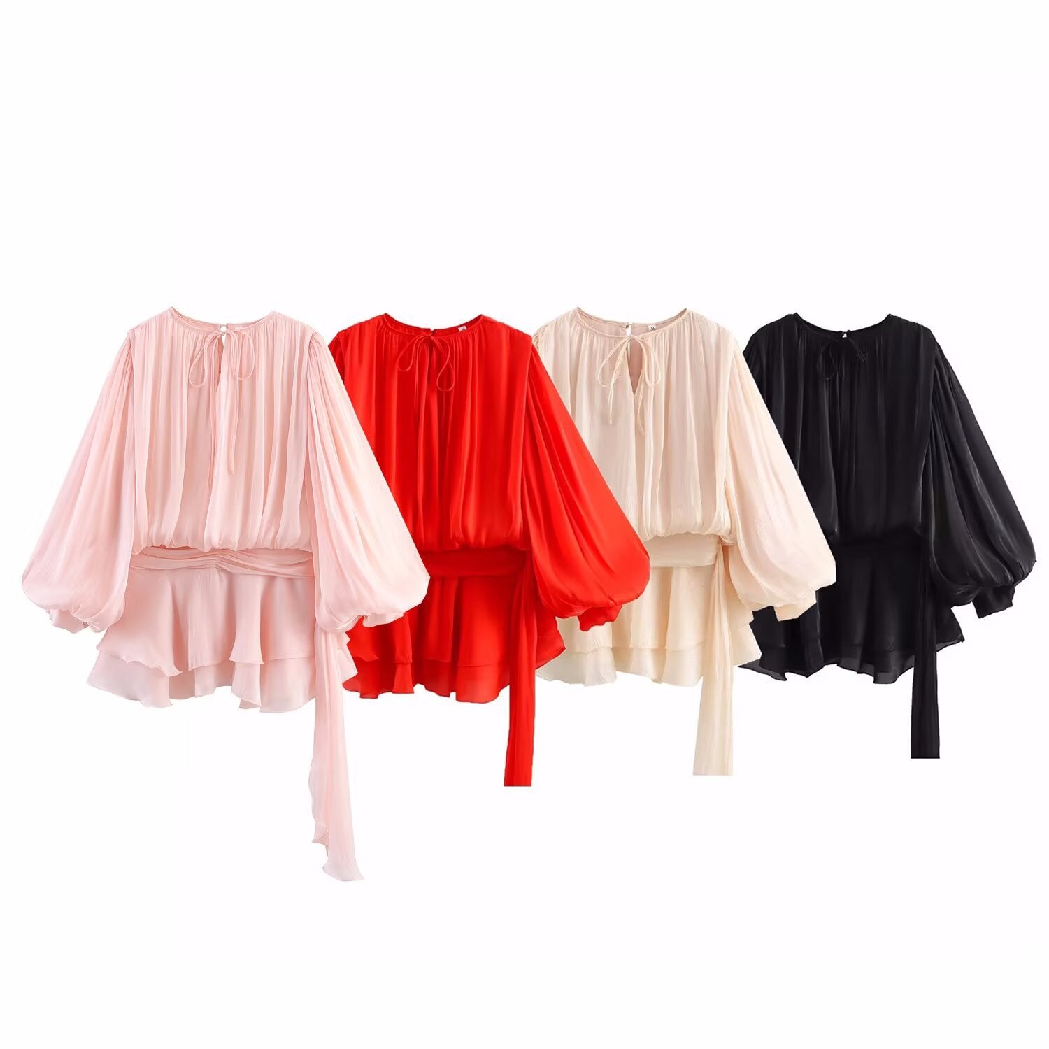 Pure Desire Wind Bubble Sleeve Ruffle Folded Dress