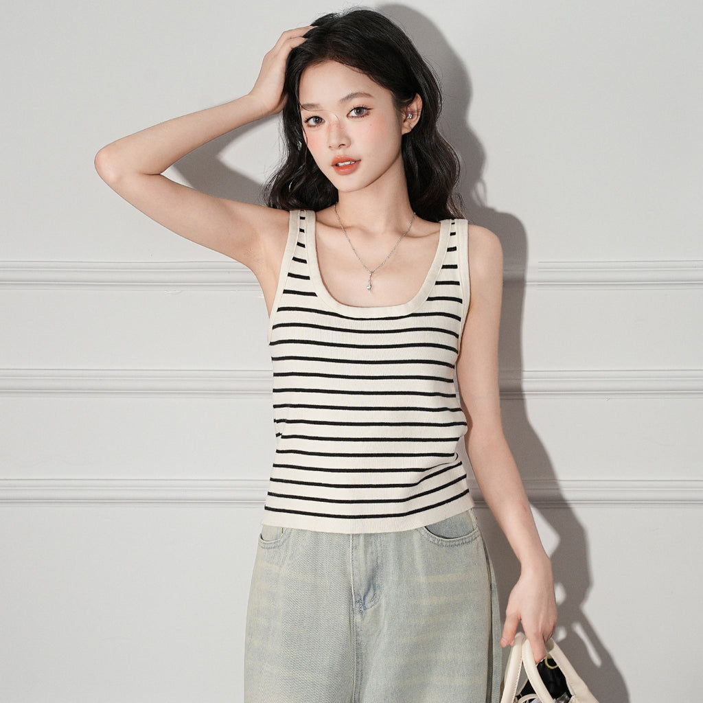 Color-block Knit Camisole Top for Women, Short Sleeveless Slim Fit Summer Inner Wear