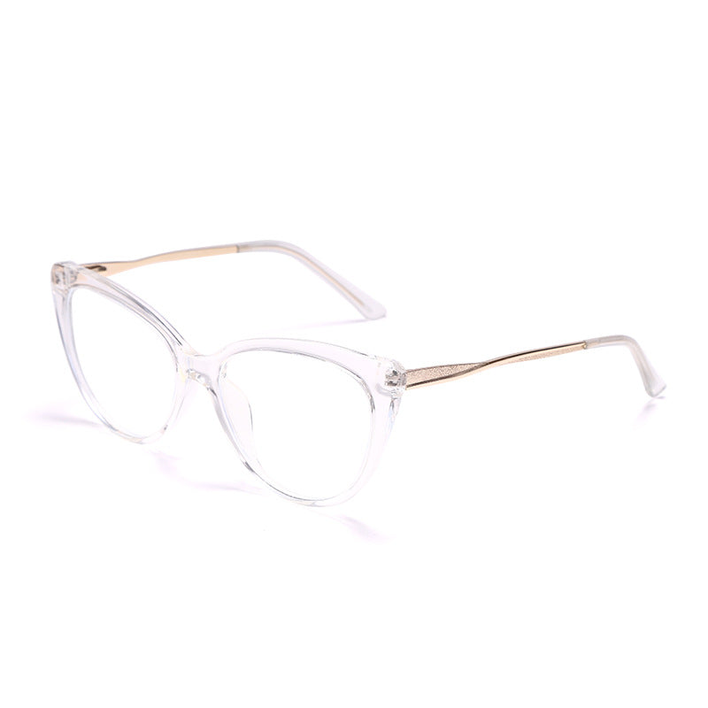 TR90 Anti-Blue Light Cat Eye Retro Glasses Frame New Personality Flat Mirror European And American Metal Trend Glasses Frame