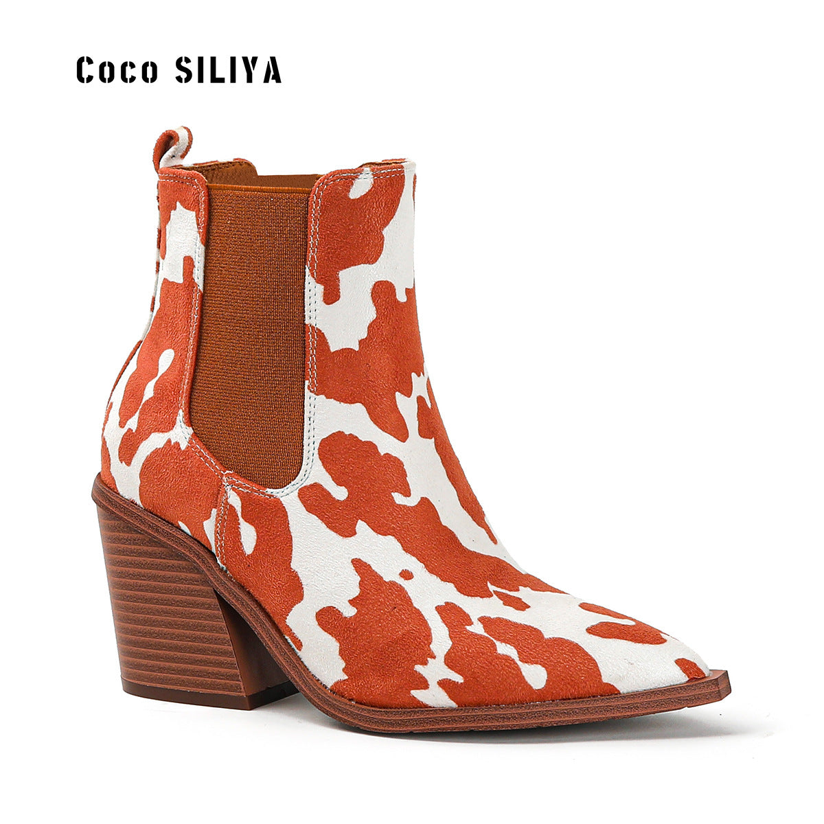 Women's Patterned Short Boots New Ankle Boots Autumn And Winter Thick Heels Pointed Toes Large Martin Boots