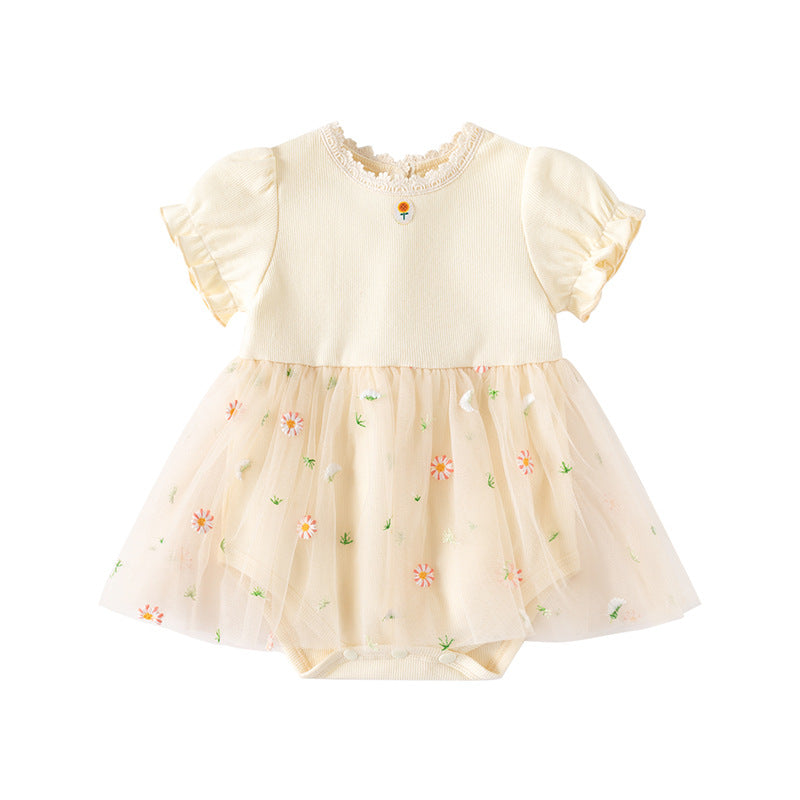 Short sleeved mesh floral skirt for women