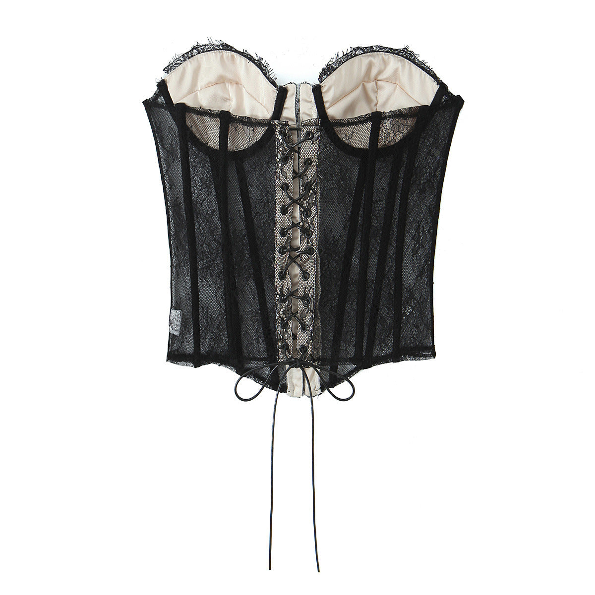 Lace Splicing Fitted Waistband Top with Strap Tube Top