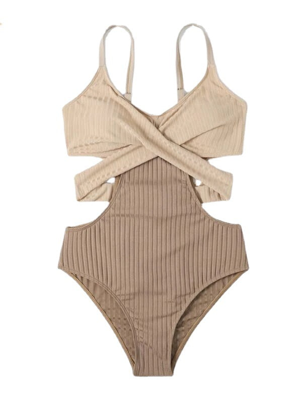 Solid color one-piece bikini